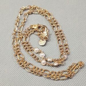 Pearl Accented Gold Plated Figaro Necklace 25" Marilyn Schiff Women's Jewelry